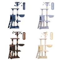 Stock direct usine DIY Arbre à chat de luxe à cinq niveaux, grande structure d'escalade en panneaux de bois et peluche, avec lit pour chat intégré