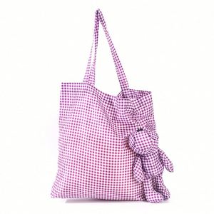 Sac fourre-tout pliable en tissu imperméable à carreaux avec motif ours, idéal pour le shopping et le rangement - Vente en gros - Product Image 3