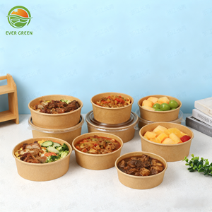 Круглая миска из крафт-бумаги, экологически чистый фруктовый салат на вынос, упаковка для пищевых продуктов, упаковка для пищевых продуктов, пригодные для микроволновой печи, бумажные коробки 16 унций - Product Image 1