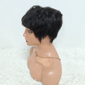 Promotion $13 Silk Pixie Short Cut <b>Wig</b> With Bang Lace Human Hair Natural Black Curly Fashion Style Wholesale - Product Image 3
