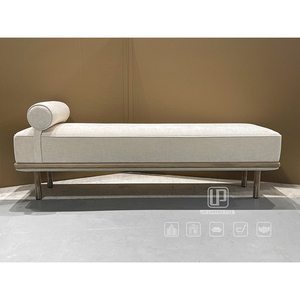 Luxury Modern Hotel Apartment Villa Living Room Furniture Fabric <b>Ottoman</b> <b>Stool</b> Beige Curve Rectangle <b>Stool</b> <b>Ottoman</b> <b>Stool</b> Beige - Product Image 1