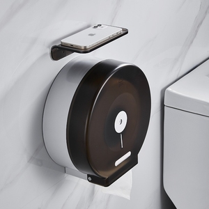 Porte-papier toilette rond mural avec étagère pour téléphone, distributeur de papier pour salle de bain moderne, design minimaliste en plastique - Product Image 2