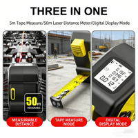 DEWEN Ruban à mesurer 2-en-1 avec fonction laser 130 pieds, lame en acier au carbone 16 pieds, étui haute visibilité, verrouillage automatique et écran LCD