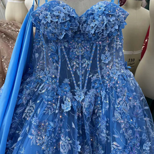 2025 moda blu personalizzato 3D Applique con strass <span class=keywords><strong>cerimonia</strong></span> principessa Sexy senza maniche carnevale lusso abiti Quinceanera - Product Image 1