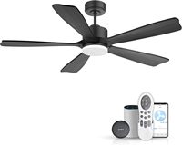 Ventilateur de plafond LED électrique moderne nordique avec 5 pales en bois, télécommande AC/DC, et éclairage intégré