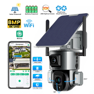 Hongnaer 8MP không dây năng lượng mặt trời Powered surveil IP PTZ <span class=keywords><strong>camera</strong></span> niview ống kính kép 20x Zoom 4k ngoài trời wifi an ninh năng lượng mặt trời cctv <span class=keywords><strong>camera</strong></span> - Product Image 1