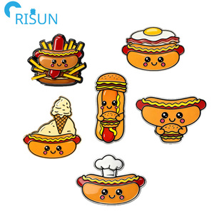 Pin de solapa de esmalte suave y duro del fabricante, con diseños de comida (papas fritas, hot dog, hamburguesa de <span class=keywords><strong>Chicago</strong></span>), estilo Kawaii, con logotipo personalizado - Product Image 1