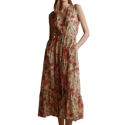 apparel factory custom women dresses elegant maxi length floral print maxi length beach dresses daily wear dresses