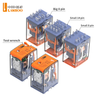 Relais intermédiaire LANBOO J21A pour systèmes de contrôle, bobine DC12/24V, AC 220V, relais enfichable 8 broches 14 broches avec prise de relais à LED