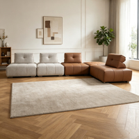 Canapé sectionnel en cuir véritable et lin, forme carrée, design adapté aux villas, look moderne pour la décoration de la maison