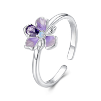 925 argent Sterling étincelant romantique Iris fleur anneau ouvert bijoux fins pour les femmes brillant violet fleurs anneau réglable
