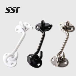 Cerradura de gancho de acero inoxidable de alta resistencia con tornillos, negra/plateada, para puertas de granero, portones y ventanas, marca SSR, acabado satinado. - Product Image 1