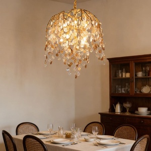 French-style Light Luxury All-Copper Leaf Glass LED <b>Branch</b> Chandelier Designer Art High-End <b>Lighting</b> Fixture for Dining Room - Product Image 4