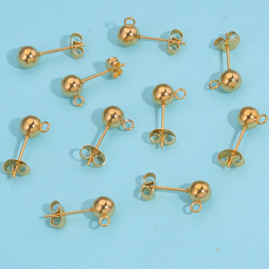 Boucles d'oreilles clous classiques en acier inoxydable plaqué or, 4 mm et 6 mm, gravables, bijoux de mode perlés Aceworks ACS054 - Product Image 1