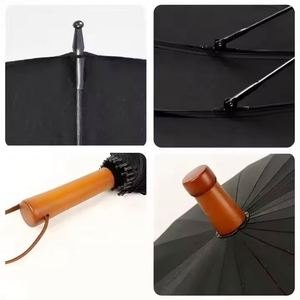 Parapluie coupe-vent au design original, grand format, 24 baleines, ouverture automatique, structure en acier métallique, poignée en plastique renforcée, bois. - Product Image 4