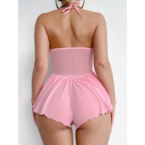 Conjunto <span class=keywords><strong>de</strong></span> Pijama Sexy <span class=keywords><strong>de</strong></span> Encaje Rosa para Mujer, Lencería Elegante <span class=keywords><strong>de</strong></span> Alta Calidad con Diseño Transparente - Product Image 4