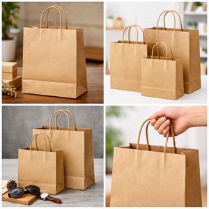 Sacs en papier kraft personnalisés KM, sacs en papier kraft brun pour vêtements, emballages, sacs cadeaux en papier kraft avec poignée - Product Image 3