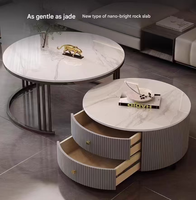 Table basse moderne en dalle de pierre MYUZ avec rangement pour salon - Meuble de maison durable pour petits appartements