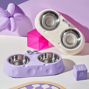 Pet Feeder Double <strong>Bowl</strong> Stainless Steel Slant Dog <strong>Bowl</strong> Slant Neck Protector Cat Leak-Proof Pet <strong>Bowl</strong> - Product Image 2