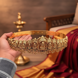 Antique Gold Plated Ruby Heavy Look Temple <b>Bridal</b> Kamarbandh with Goddess Lakshmi Design Waist <b>Belt</b> - Product Image 3