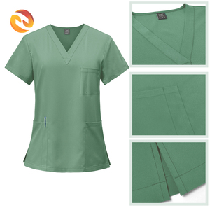 Ensemble de tenue médicale unisexe personnalisé en tissu éponge ultra doux à col en V, avec <span class=keywords><strong>blouse</strong></span> décontractée à poches <span class=keywords><strong>et</strong></span> <span class=keywords><strong>pantalon</strong></span> jogger, pour usage hospitalier <span class=keywords><strong>et</strong></span> détection d'aiguilles - Product Image 4