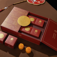 Ensemble de boîtes à gâteaux de lune personnalisées imprimées, emballage de luxe, boîte-cadeau de gâteau de lune 6 pièces avec poignée
