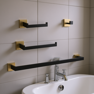 Set di Accessori per Bagno in Ottone Nero Opaco, Design Lineare Minimalista da Parete, Oltre 25 Pollici - Product Image 2