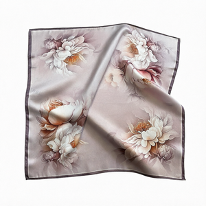 Summer New Arrival Custom Design Geometric Character Twill Logo Printing Small Square 68cm Mulberry Silk Head Scarf for Women - Product Image 1