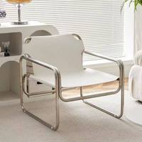 Fauteuil de salon décontracté Jiu Jiu Bauhaus, style moderne minimaliste du milieu du siècle, avec structure en acier inoxydable, pour balcon, chambre ou salle à manger, en cuir PU