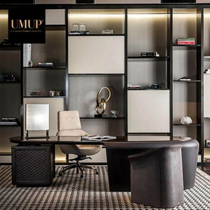 Ensemble de postes de travail de direction modernes et luxueux Mobilier de bureau <span class=keywords><strong>en</strong></span> bois massif au design contemporain avec finition <span class=keywords><strong>en</strong></span> cuir pour la maison Cabinet d'avocats - Product Image 1