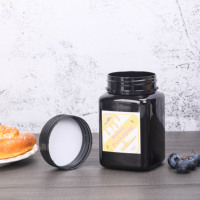 Großhandel Schwarz Dunkelbraun PET Quadrat Glas Weithals Kunststoff Honig behälter Mit Tamper Evident Cap für Süßigkeiten Verpackung