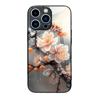Coque de téléphone antichoc en verre trempé avec motif fleur de prunier peinte sur mesure pour iPhone 17 18 Pro Max 16 15 14 Plus 13 12 11 Pro