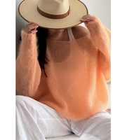 Pulls amples populaires en mohair et viscose de luxe, tricotés finement, à col rond, pour femmes, vente en gros