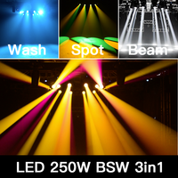 Projecteur LED hybride 3-en-1 250W BSW avec zoom linéaire, faisceau, spot, DMX512, 540/270 Pan/Tilt, Gobo statique et rotatif, LCD pour scène