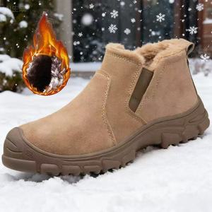 Safety Shoes Steel Toe Anti Smashing Anti Puncture Slip On Unisex Work Boots For Construction Industry Brown - Product Image 1