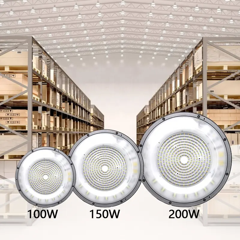 6000-6500K โคมไฟอุตสาหกรรม100W 150W 200W IP65กันน้ำบางเฉียบแสงไฮเบย์