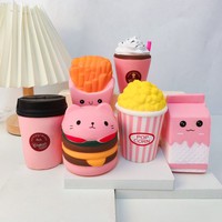 Jouet anti-stress à rebond lent en PU, best-seller transfrontalier, en forme de pain à hamburger, frites et animaux, à presser et lâcher