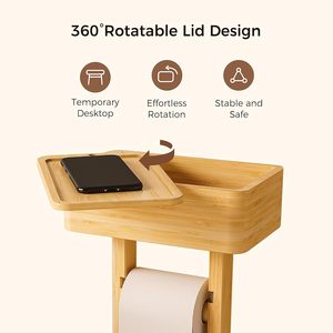 Soporte para Papel Higiénico con <span class=keywords><strong>Estante</strong></span> de Almacenamiento, Caja Giratoria 360° de Bambú, Dispensador de Toallitas Húmedas - Product Image 4