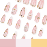 Faux Ongles 3D en Dentelle Florale à Presser, Élégants Blancs Amande, Kit de Manucure pour Mariage et Fête, Faux Ongles Dorés avec Fil, 4488