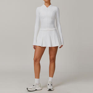 नवीनतम ग्रीष्मकालीन अपf50 + महिला गोल्फ टेनिस 3 पीसी सेट एंटी- यूव जैकेट 2 में 1 प्लेक्टेड स्कर्ट क्रॉस बैक ब्रा त्वरित शुष्क पैडल सूट सूट - Product Image 4