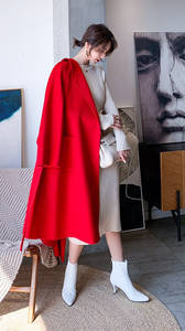 Manteau en <span class=keywords><strong>laine</strong></span> pour <span class=keywords><strong>femme</strong></span>, long manteau d'hiver couleur unie, style européen, <span class=keywords><strong>trench</strong></span>-coat rouge - Product Image 4