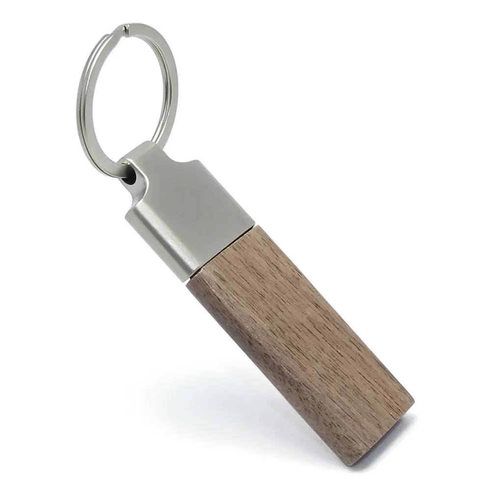 Rectangle Creative Wooden Key Chain Walnut Bamboo Wood Key Ring Holder DIY Custom Keyring Tag Tool Gift Wood Keychain With Metal