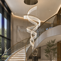 Lustre en verre cristal personnalisé, grand, style minimaliste, spirale artistique, lampe suspendue irrégulière en forme de ruban pour hall d'hôtel, escalier, villa