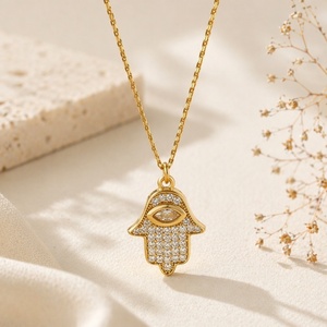 Ciondolo Unisex <span class=keywords><strong>Mano</strong></span> <span class=keywords><strong>di</strong></span> <span class=keywords><strong>Fatima</strong></span> Hamsa in Acciaio Inossidabile <span class=keywords><strong>con</strong></span> Diamante e Catena Bamboo, <span class=keywords><strong>Collana</strong></span> Stile Hip Hop per Ragazza SSZWN 056 - Product Image 1