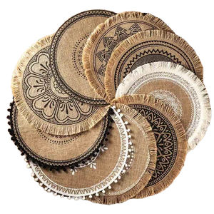 حصير طاولة جوت مجدول 15 بوصة 15 بوصة مفارش منسوجة ناعمة على طراز البوهو مقاومة للحرارة وصديقةًا-متين لحفلات الطعام العائلية - Product Image 1