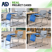 Chaise d'école double usage avec tablette d'écriture, cadre en acier, accoudoirs, pour salle de classe et réunions