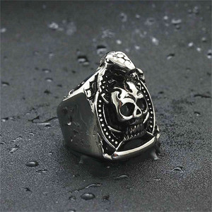 <b>Skull</b> <b>Ring</b> Men's Stainless Steel Punk Style Retro Geometric Silver Color 26050 - Product Image 2