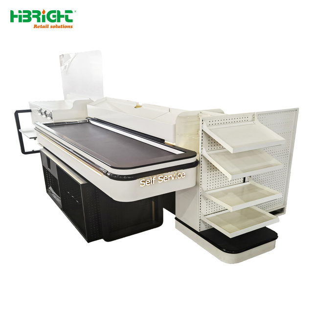 Highbright New Design Customer-centric Durable Metal Checkout Counter Automatic Conveyor Belt Model HBE-CC-CX002 for Supermarket