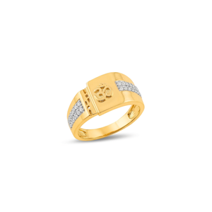 Bague de cocktail pour homme en or massif 18 carats, motif Om, sertie de diamants, bijou religieux pour mariage, fiançailles, fête - Product Image 2