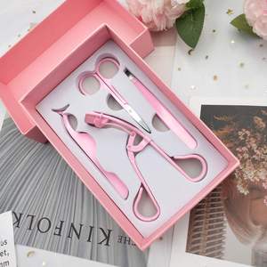 Juego de Herramientas para Pestañas de Marca Privada, Color Rosa, Acero Inoxidable, Pinzas para Pestañas con Logotipo Privado, Aplicador, Tijeras para Cejas, Rizador, Estuche - Product Image 1